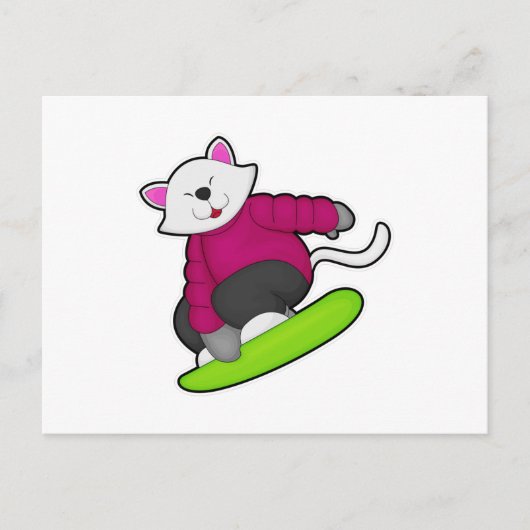 Katze als Snowboarder mit Snowboard Postkarte (Vorderseite)