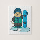 Katze als Snowboarder mit Snowboard Puzzle (Vertikal)