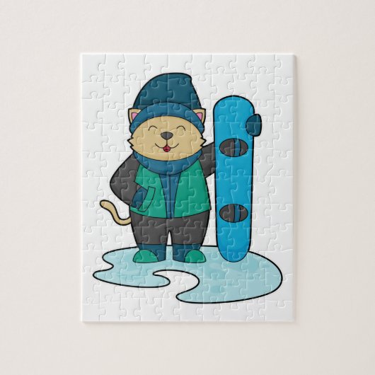 Katze als Snowboarder mit Snowboard Puzzle (Vertikal)