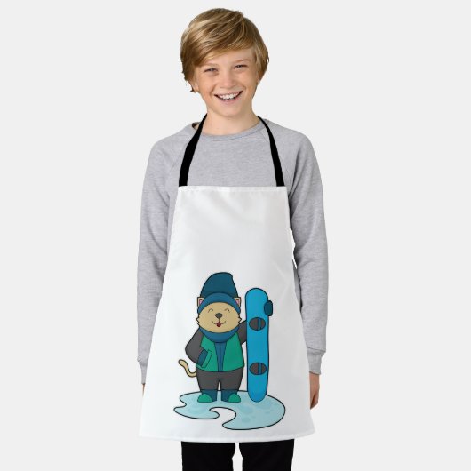 Katze als Snowboarder mit Snowboard Schürze (Getragen)