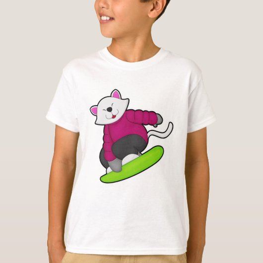 Katze als Snowboarder mit Snowboard T-Shirt (Vorderseite)