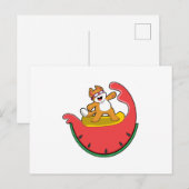 Katze als Surfer mit Wassermelone Postkarte (Vorne/Hinten)