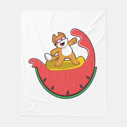 Katze als Surfer mit Watermelon Fleecedecke (Vorderseite)