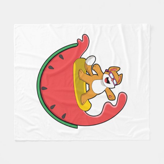 Katze als Surfer mit Watermelon Fleecedecke (Vorderseite (Horizontal))