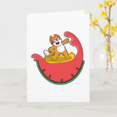 Katze als Surfer mit Watermelon Karte (Gelbe Blume)