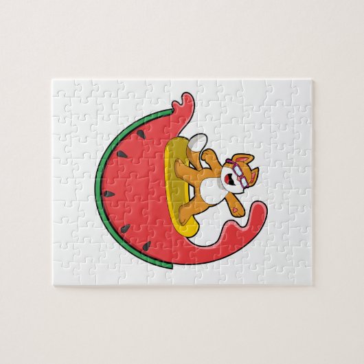 Katze als Surfer mit Watermelon Puzzle (Horizontal)