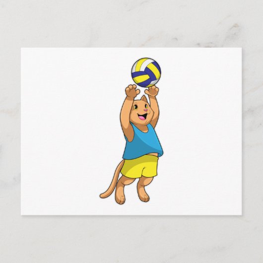 Katze als Volleyballspieler mit Volleyball Postkarte (Vorderseite)