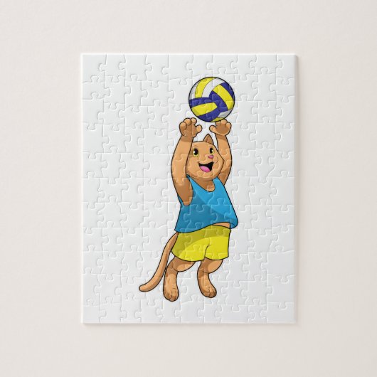 Katze als Volleyballspieler mit Volleyball Puzzle (Vertikal)