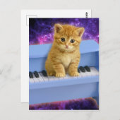 Katze am blauen Klavier Postkarte (Vorne/Hinten)