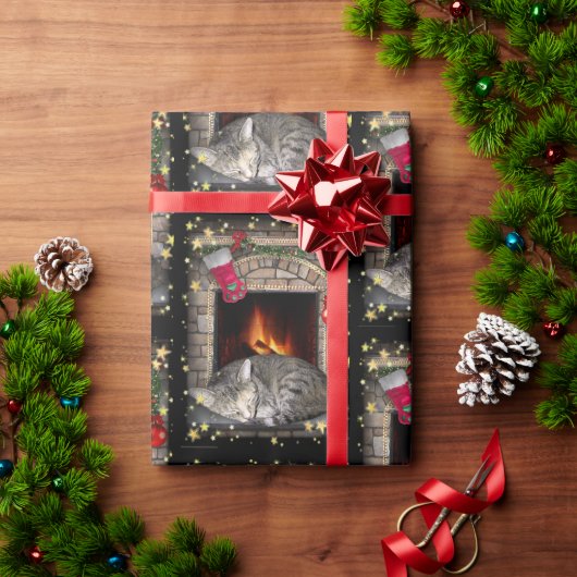 Katze am Feuerplatz Geschenkpapier (Feiertagsgeschenk)