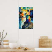 Katze am Kai: sprudelndes Wasser und lebhafte Farb Poster (Küche)