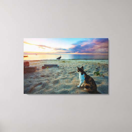 Katze am Strand Leinwanddruck (Vorderseite)