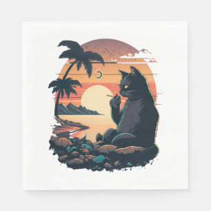 Katze am Strand mit der Zigarette Serviette