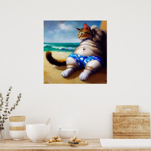 Katze am Strand Poster (Küche)