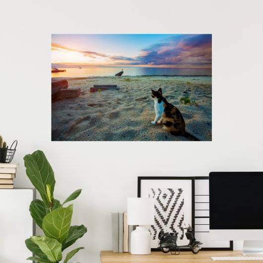 Katze am Strand Poster (Heimbüro)
