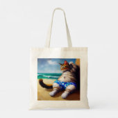 Katze am Strand Tragetasche (Rückseite)