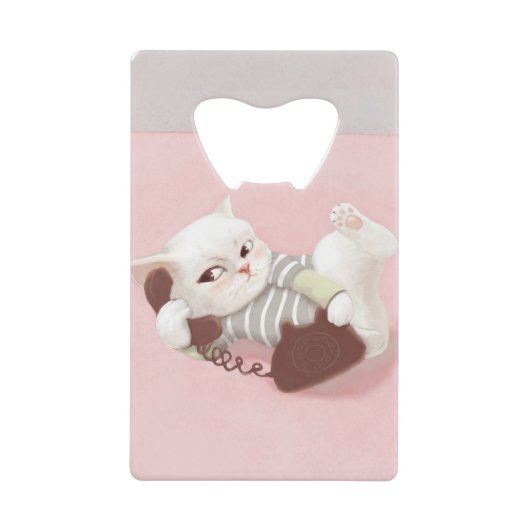 Katze am Telefon Geldbeutel Flaschenöffner (Vorderseite)