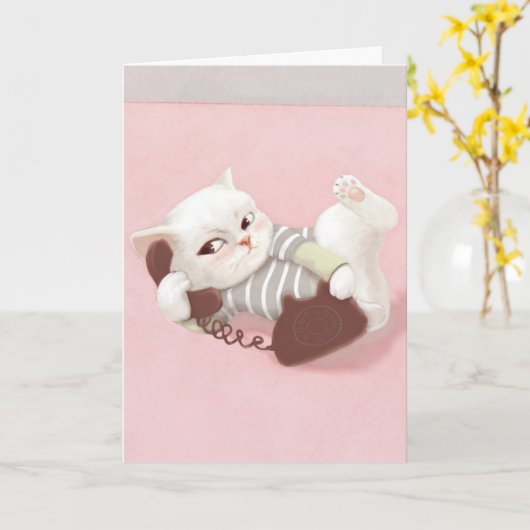 Katze am Telefon Karte (Gelbe Blume)