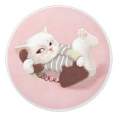 Katze am Telefon Keramikknauf (Vorderseite)