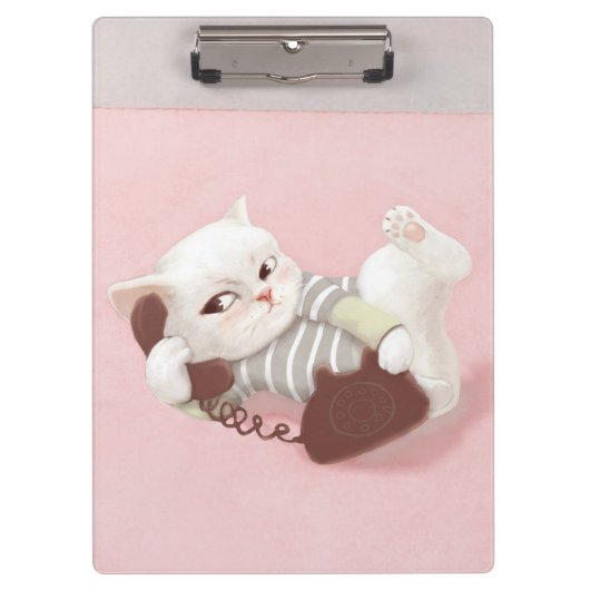 Katze am Telefon Klemmbrett (Vorderseite)
