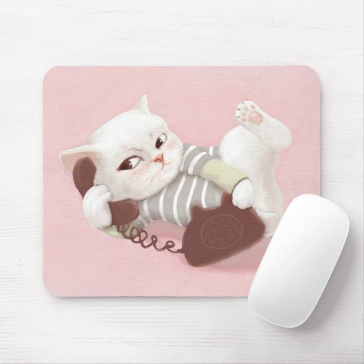 Katze am Telefon Mousepad (Mit Mouse)