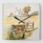 Katze am Tor Quadratische Wanduhr (Vorderseite)