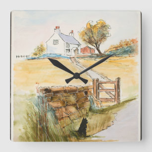 Katze am Tor Quadratische Wanduhr