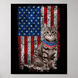 Katze Amerikanische Flagge Bandana Patriotisch 4. Poster