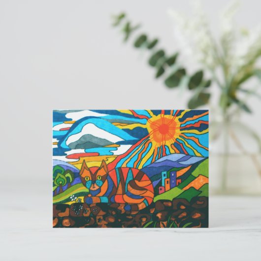 Katze an der Mauer Postkarte (Stehend Vorderseite)