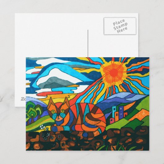 Katze an der Mauer Postkarte (Vorne/Hinten)