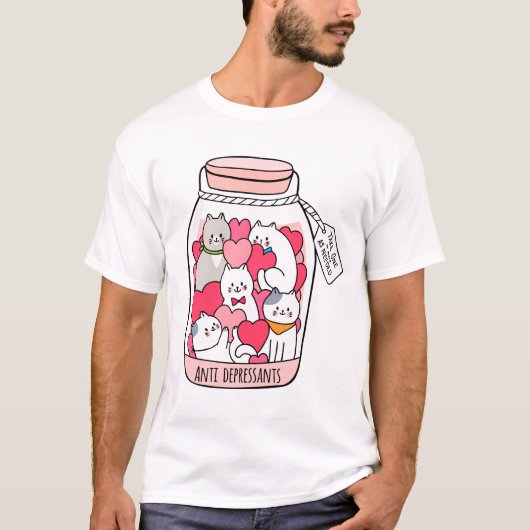 Katze Antidepressiv Funny Cat Lover Geschenk T-Shirt (Vorderseite)