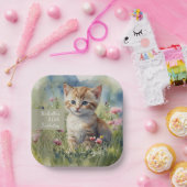 Katze Aquarell Blumen 80. Geburtstag Pappteller (Party)
