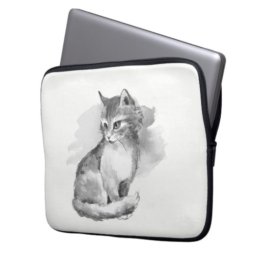 Katze. Aquarell Laptopschutzhülle (Vorderseite Links)
