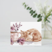 Katze Aquarell Postkarte (Stehend Vorderseite)