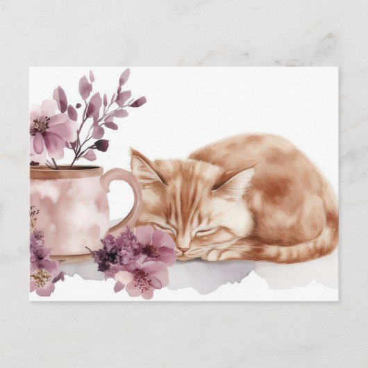 Katze Aquarell Postkarte (Vorderseite)
