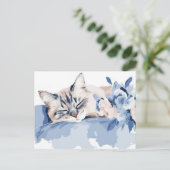 Katze Aquarell Postkarte (Stehend Vorderseite)