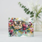 Katze Aquarell Postkarte (Stehend Vorderseite)