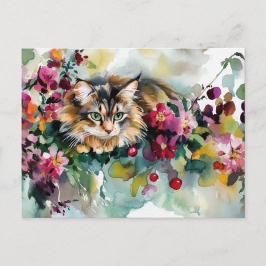 Katze Aquarell Postkarte (Vorderseite)