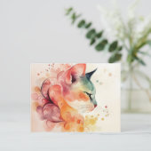 Katze Aquarell Postkarte (Stehend Vorderseite)