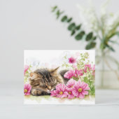 Katze Aquarell Postkarte (Stehend Vorderseite)