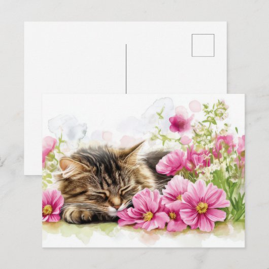 Katze Aquarell Postkarte (Vorne/Hinten)