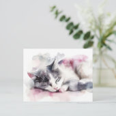 Katze Aquarell Postkarte (Stehend Vorderseite)