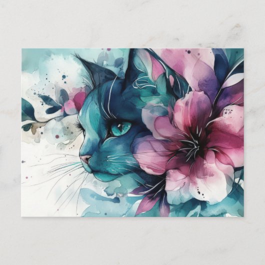 Katze Aquarell Postkarte (Vorderseite)