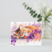 Katze Aquarell Postkarte (Stehend Vorderseite)
