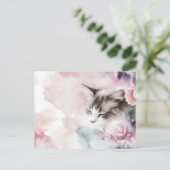Katze Aquarell Postkarte (Stehend Vorderseite)