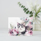 Katze Aquarell Postkarte (Stehend Vorderseite)