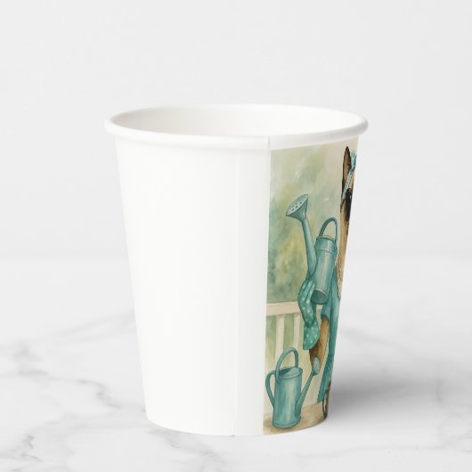 Katze arbeitet im Garten Pappbecher (Rechts)