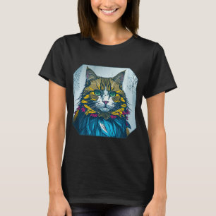 Katze aß die Kanarienfeder   Farbige Porträt Kunst T-Shirt