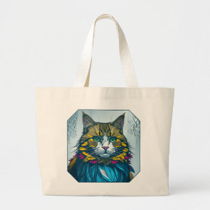 Katze aß die Kanarienfeder Farbige Porträtkunst Jumbo Stoffbeutel