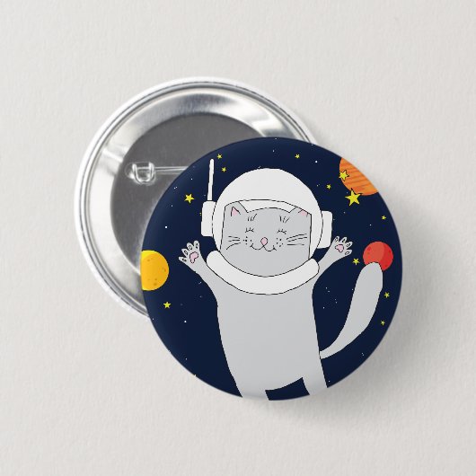 Katze Astronaut Tier mit Helm-Kliterabor Button (Vorne & Hinten)